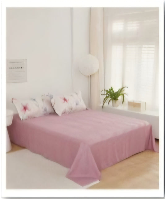 Finet Bed Linen Set, Cream & Pink Magnolia Design, 6 Pieces, Universal Size (Double & King), 100% Cotton