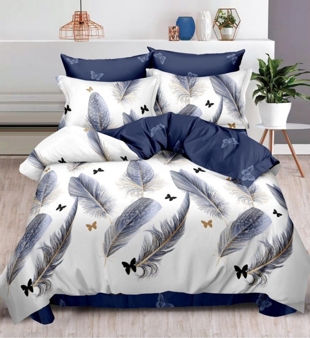 Finet Bed Linen Set, Feather Pattern, 6 Pieces, Universal Size (Double & King), 100% Cotton