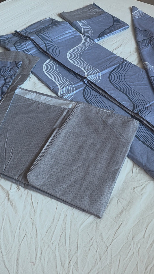 Finet Bed Linen Set, Blue Waves Design, 6 Pieces, Universal Size (Double & King), 100% Cotton